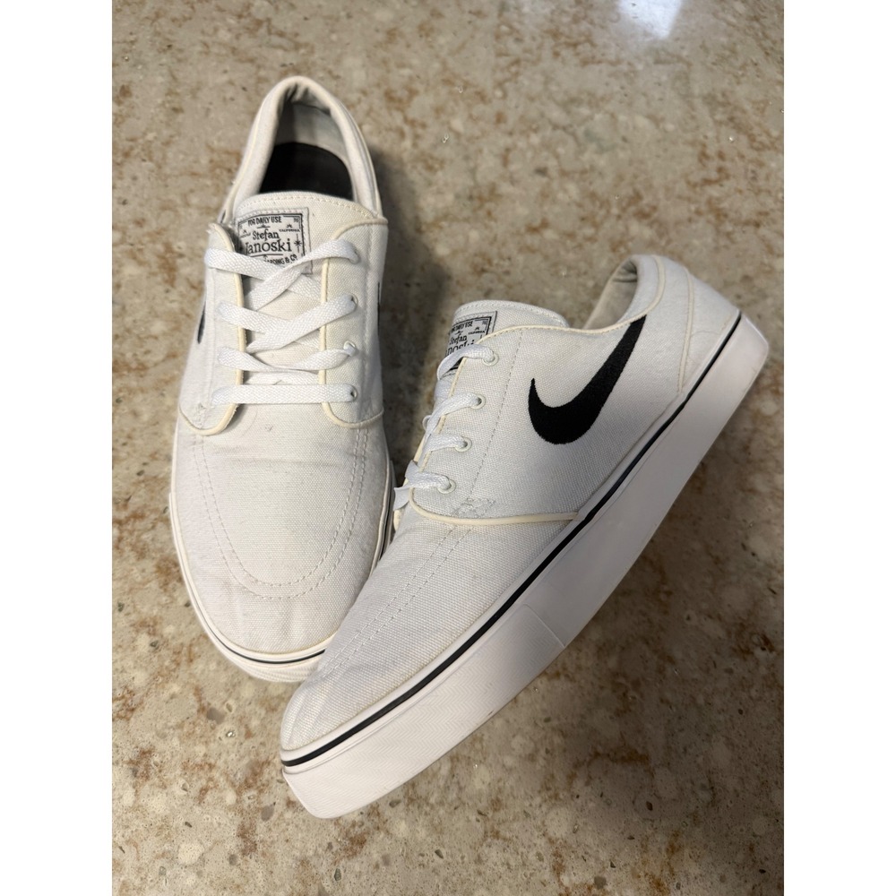 Nike SB Stefan Janoski Canvas White Black Skate Shoes 615957-100 Mens Size 12